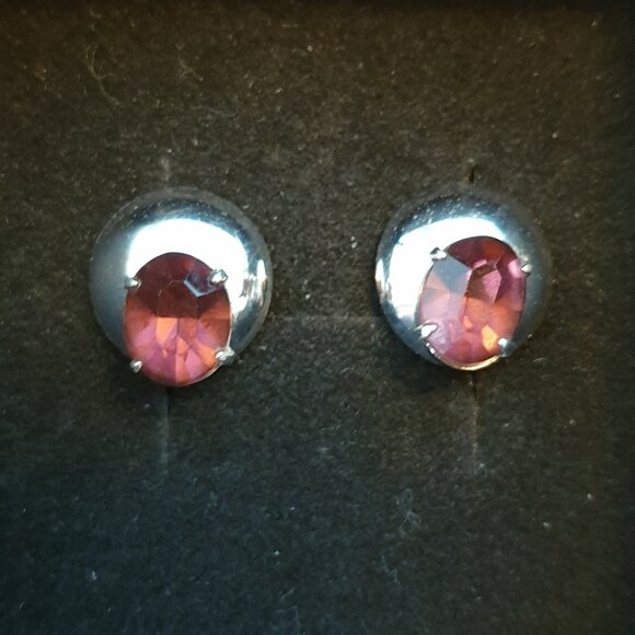 Vintage Bond Boyd Brown Rhinestone Sterling Silver Screw Back Earrings - Picture 3 of 11